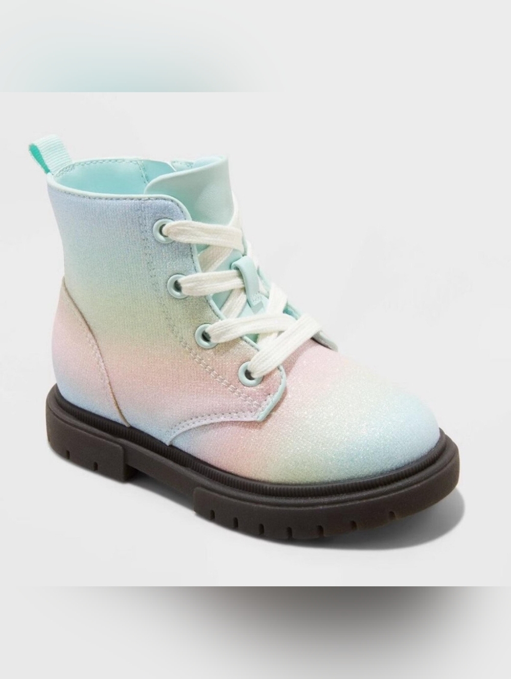 Kids Glitter Gradient Lace-Up Boots in Mint & Pink